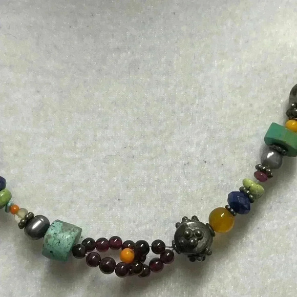 Bohemian Around the World .925 Leather Precious Stone Necklace - Picture 6 of 11